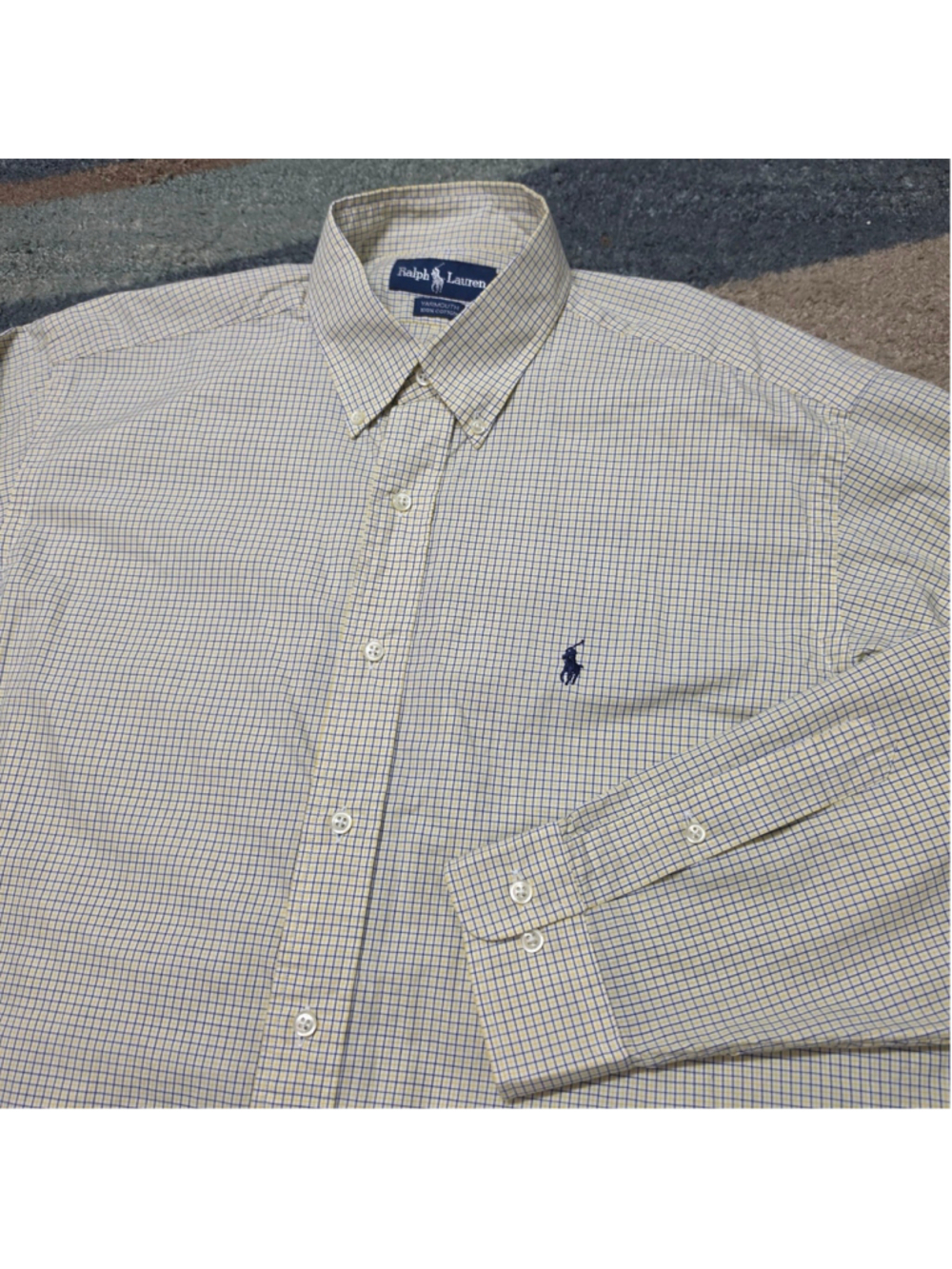 Ralph Lauren Yarmouth Shirt Mens 15.5 Blue Yellow Check Button Down Cotton
